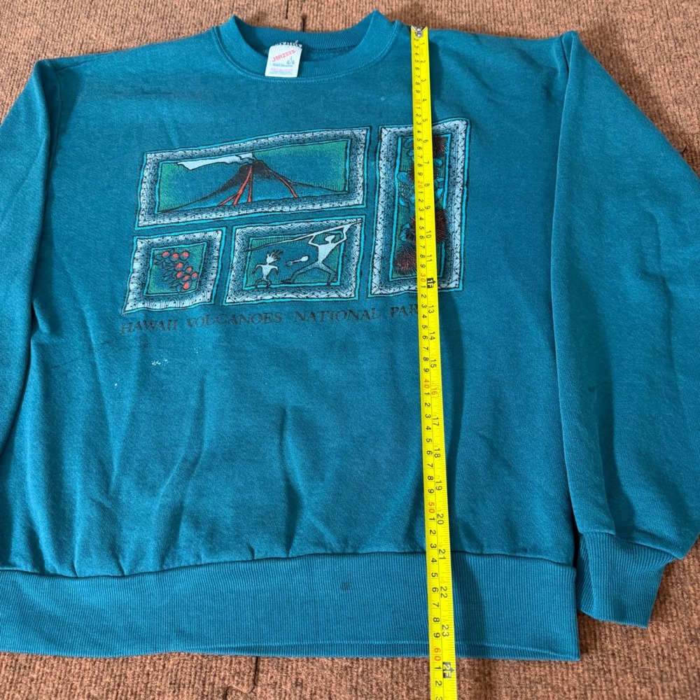 Vintage Jerzees Hawaii Volcanoes National Park Sweatshirt Teal Mens Large USA C+ - Picture 5 of 10